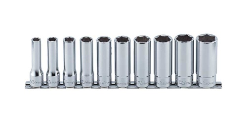 Koken RS4300A/10 10piece A/F 1/2''.Dr deep 6pt chrome socket set on rail