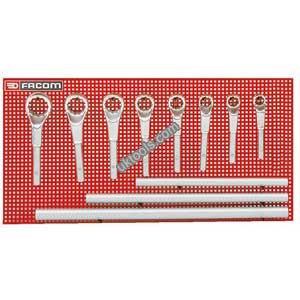 Facom 54.P9M - 11-Piece Heavy Duty Metric Ring Spanner Set with Panel